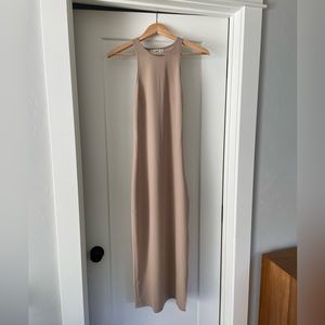 Size small, nude / neutral midi dress with slit